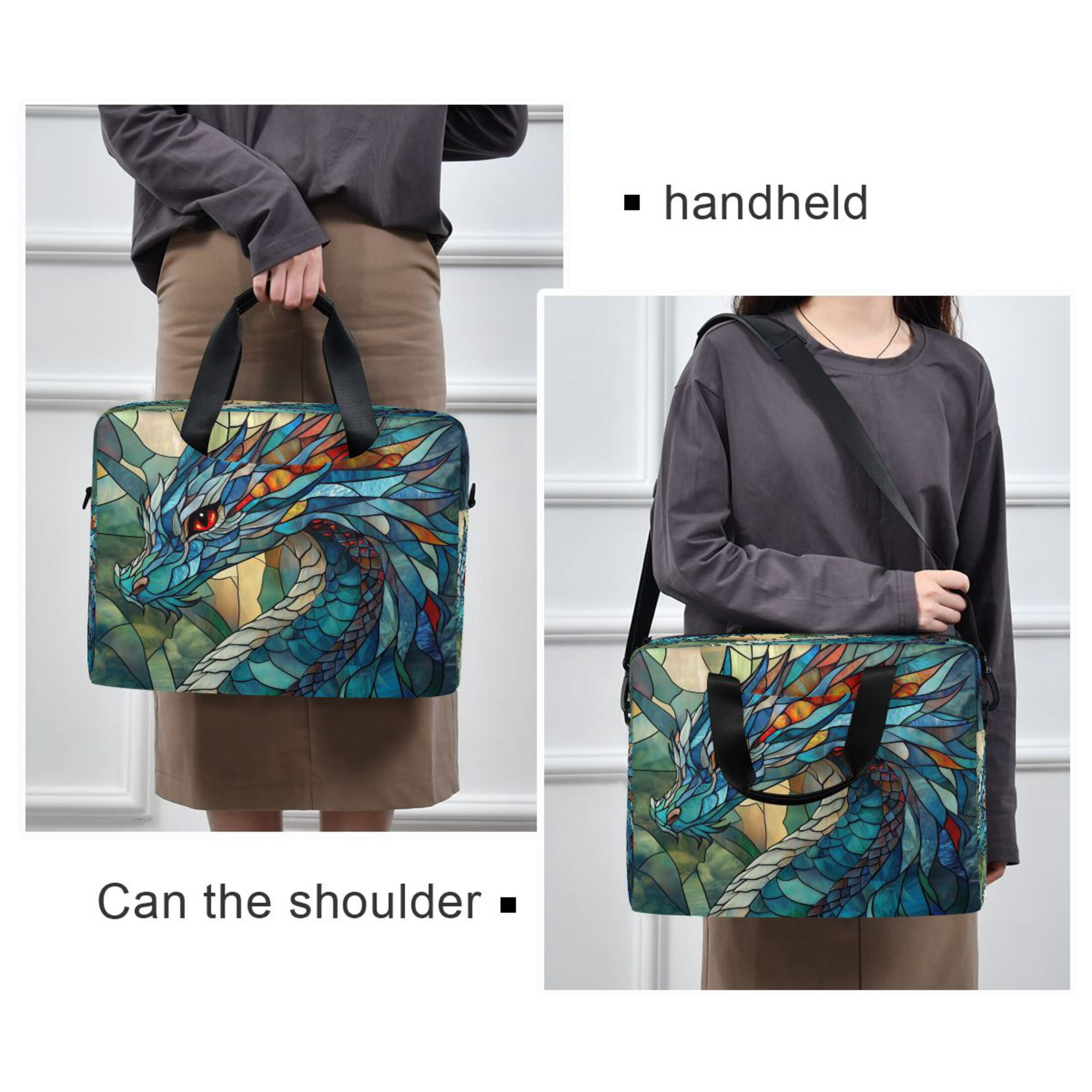 16" Laptop Tote Bag Laptop Sleeve Case Computer Briefcase for Work & Travel Stained Glass Dragon
