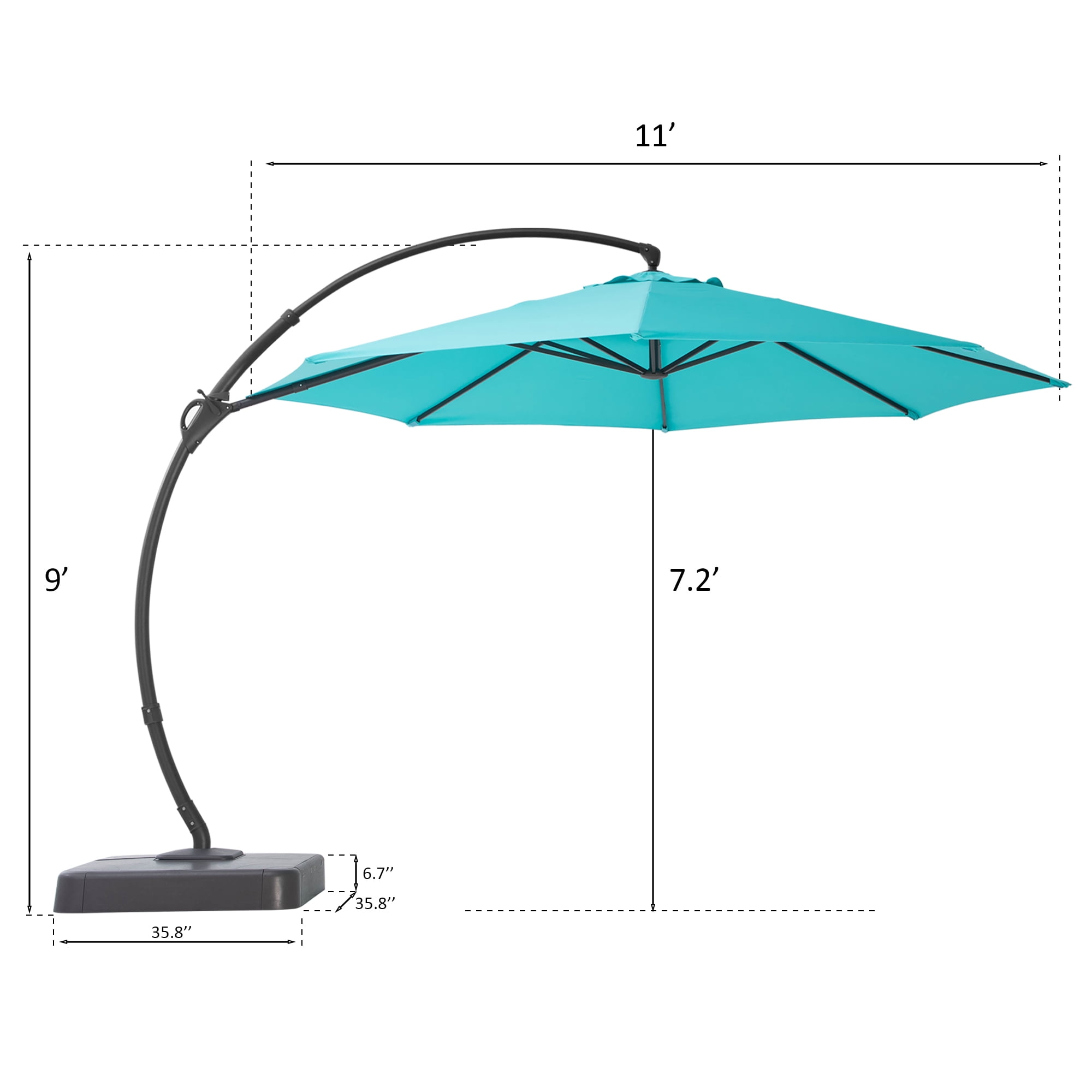 Yardgrace 11FT Patio Umbrella with Base, Large Cantilever Offset Umbrella with 360°Rotation for Patio, Pool, Garden and Backyard (Turquoise Blue)