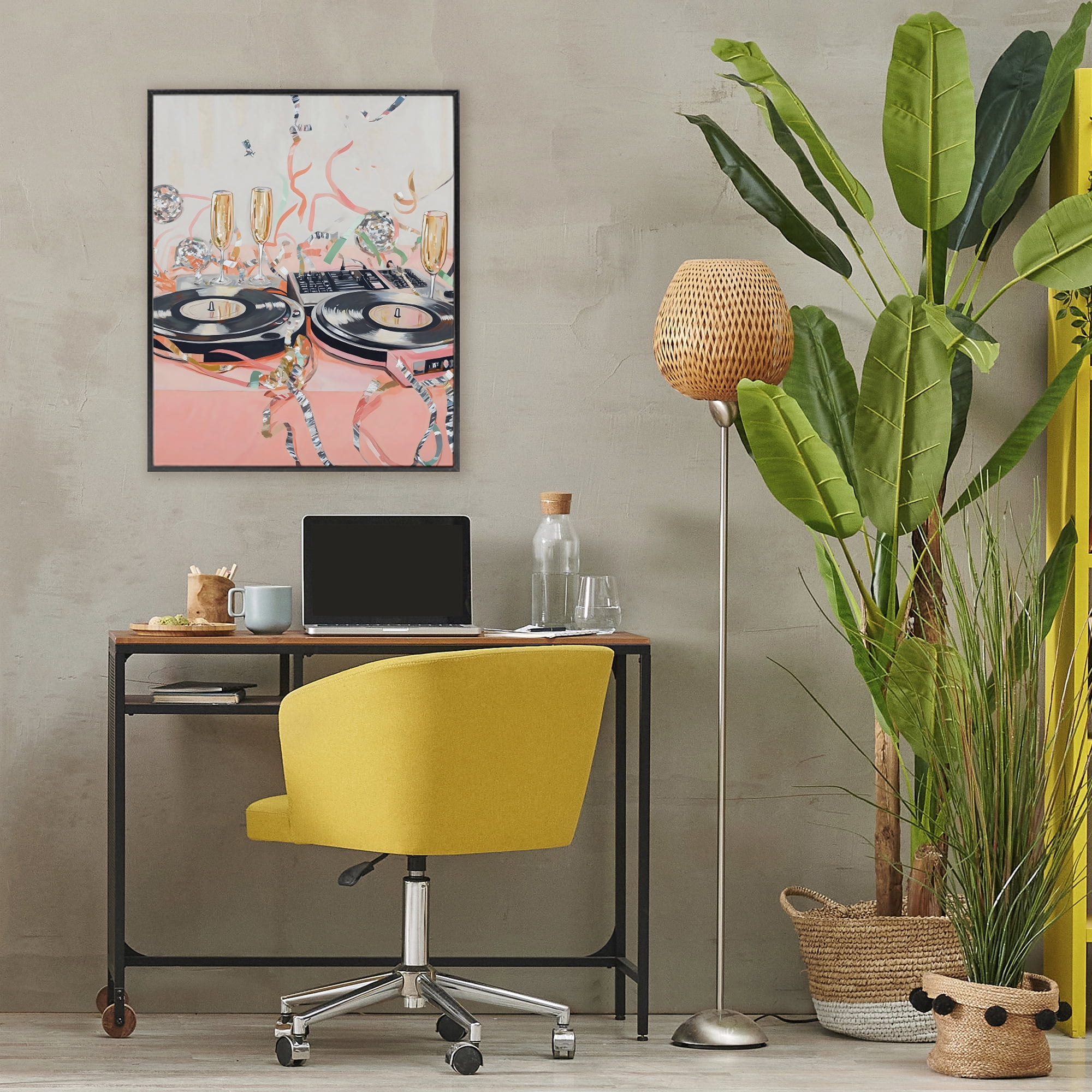 Stupell Industries Retro Turntable & Champagne Party Black Framed Giclee Art, design by The Prints Vibe