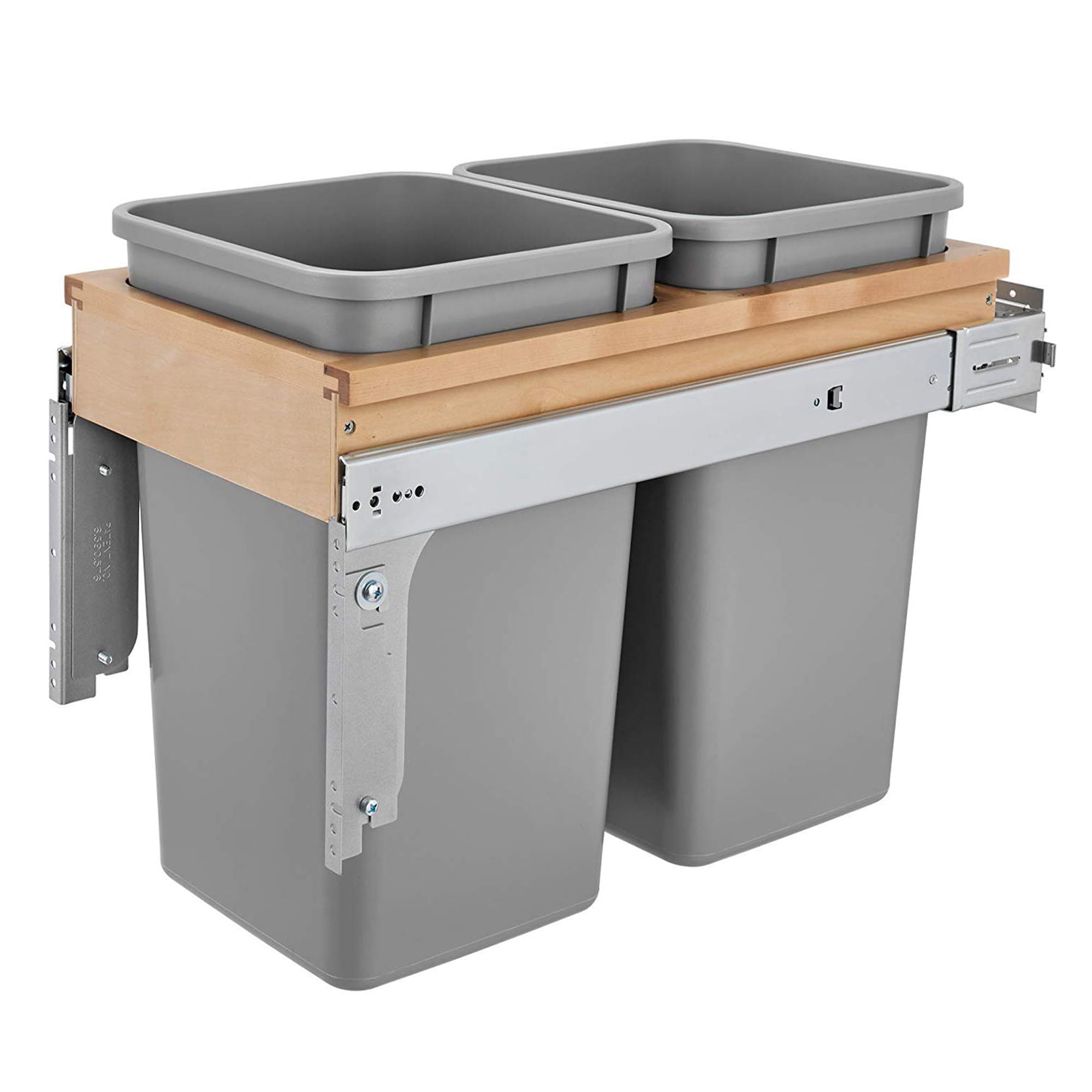 Rev-A-Shelf Double Pullout Top Mount Trash Can w/Soft Close, 27 Qt Silver, 4WCTM-15BBSCDM2
