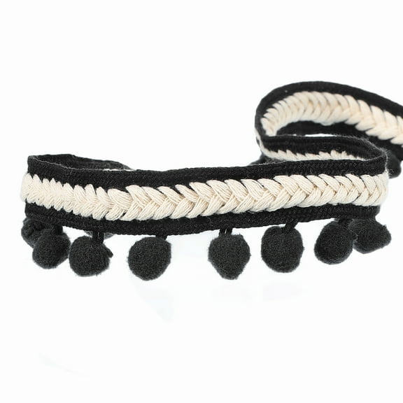 5 Yards Embroidered Pom Pom Ribbon, Fabric Trim Fringe Pom Pom Crafts Tassel Lace for Sewing DIY Clothes Pillow Decoration, Black