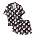 thumbnail image 7 of siminsem Satin Pajama Set for Women Cute Graphic Print Short Sleeve Button Front Sleep Shirt with Matching Comfy Shorts Lightweight Loungewear Pj Set for Relaxation, Black,XXL, 7 of 7