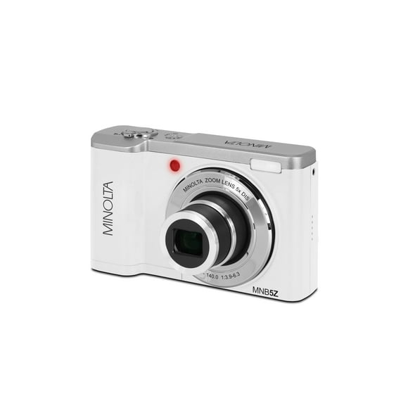 Minolta 56 Mega Pixels Dual Lens Point & Shoot Digital Camera with 5X Optical Zoom & 5K Ultra HD Video, White