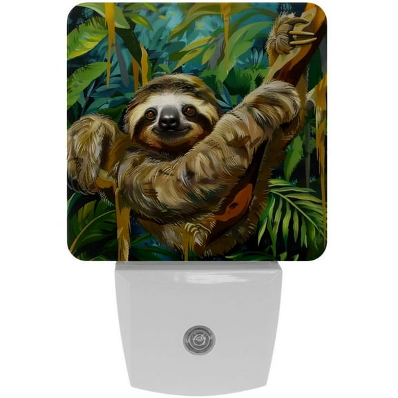 PhooArto Rainforest Animal Sloth Plug in LED Night Light Auto Sensor Dusk to Dawn Decorative Night for Bedroom, Bathroom, Kitchen, Hallway, Stairs, Baby's Room, Energy Saving