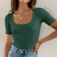 thumbnail image 2 of Women's Short Sleeve Square Neck T Shirts 2024 Summer Slim Fitted Ribbed Knit Basic Casual Tee Tops, 2 of 6