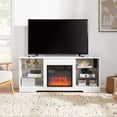 thumbnail image 2 of HICOMILA 58" Electric Fireplace TV Stand with Glass Shelves & LED Lights, Entertainment Center with 18" 3D Fireplace, Power Outlets & USB Ports for TVs up to 65",White, 2 of 7