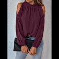 thumbnail image 4 of Blusas Elegantes e Informales para Mujer, con Hombros Descubiertos, Cuello con Volantes, Camisas de Moda de Otoño para el Trabajo Vino Tinto XXL, 4 of 10