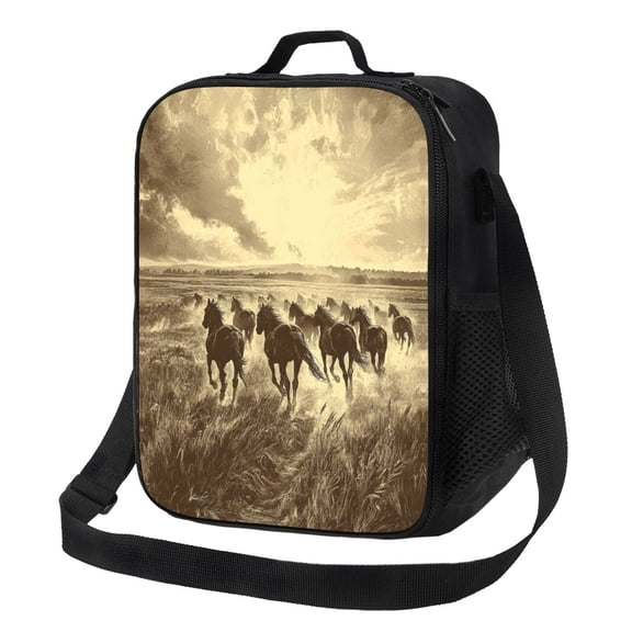 Vintage Horse Lunch Bag Reusable Lunch Box Insulated Tote Bag with Adjustable Shoulder Strap