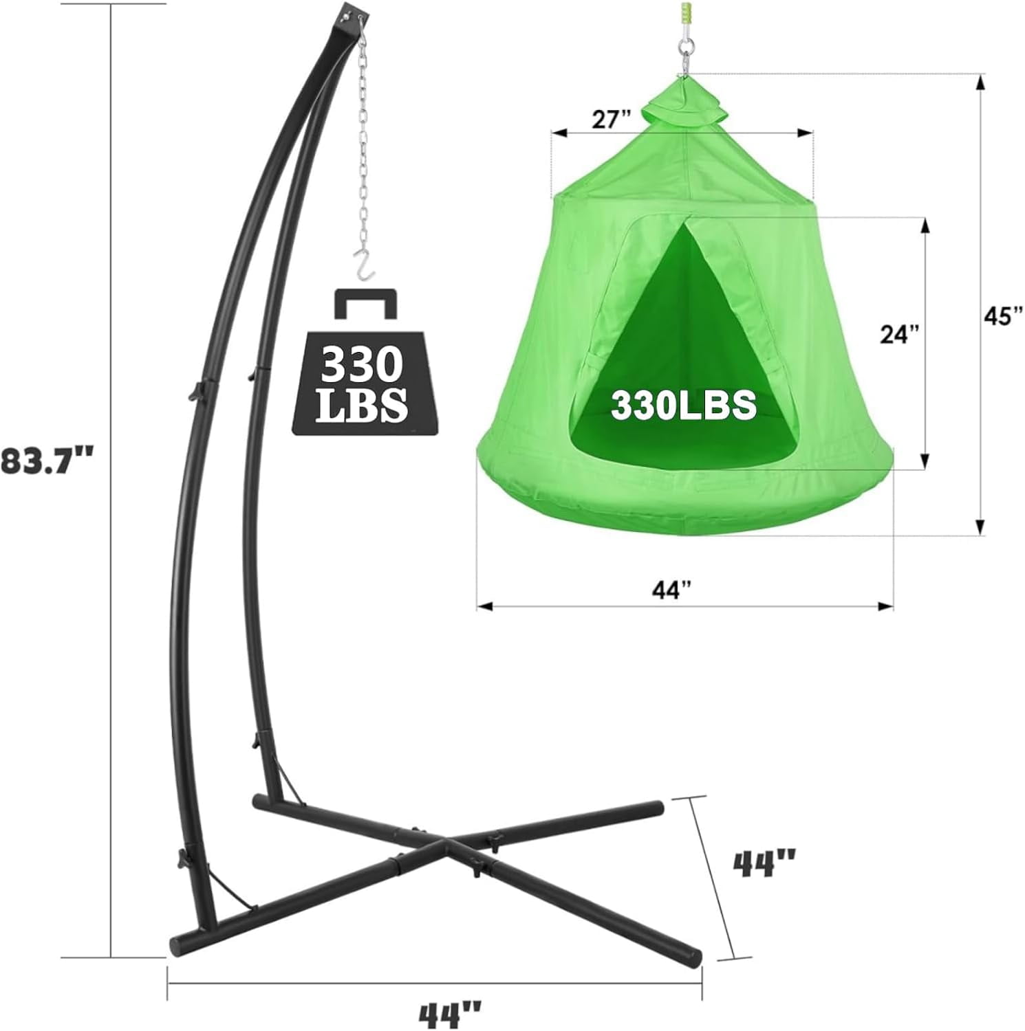 Arlopu Hammock Chair Stand with Swing Chair, Hanging Tree Tent with Steel Stand Combo Set, Indoor Outdoor Patio Seat Hammock Tent with Stand 330 lbs