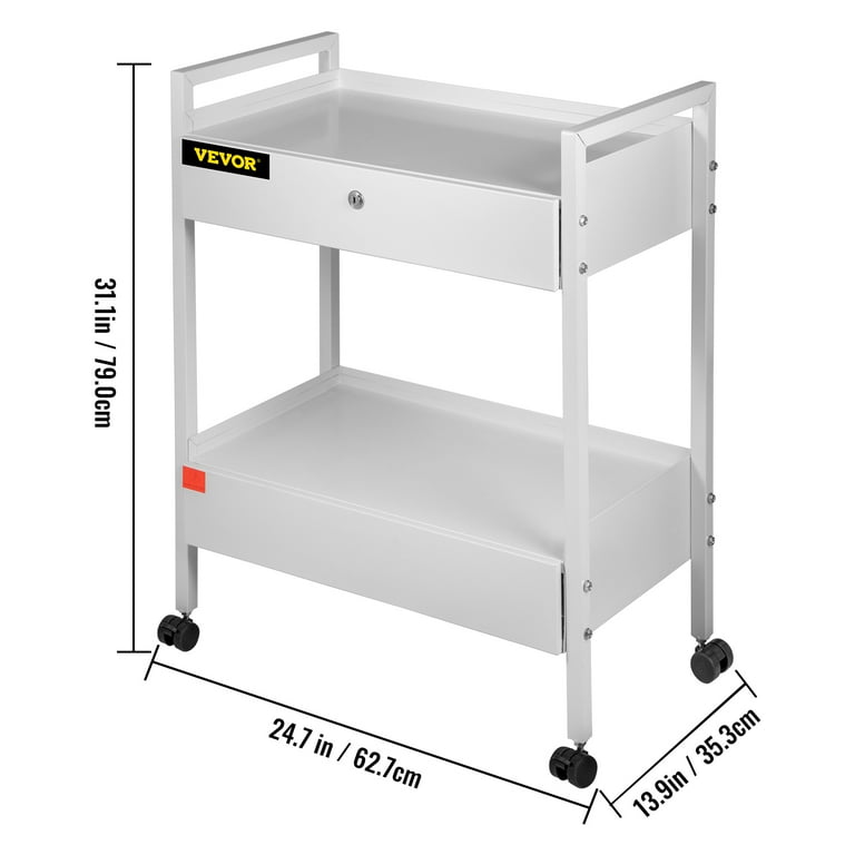 VEVOR Lab Cart, 2 Tiers Lab Trolley, Steel Lab Utility Cart, 360 Rolling  Lab Cart, Locking Drawer Stainless Steel Lab Cart, Iron Frame Laboratory