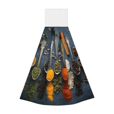 

Gaeub Various Herbs And Spices In Spoons Print Hand Towels with Hook Hanging Tie Towels Coral Velvet Dishtowels for Bathroom Restroom Home Decor