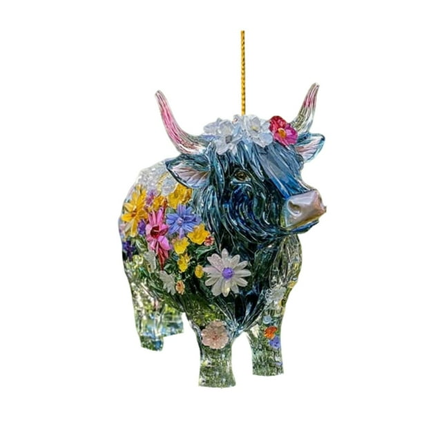 asddcavvf 2D Acrylic Colorful Cow Pendant Colorful Calf Window Decoration Pendant Suitable for Garden Window Tree Car Pendant A 3 Ornament String Loops Bead Curtain Tiebacks