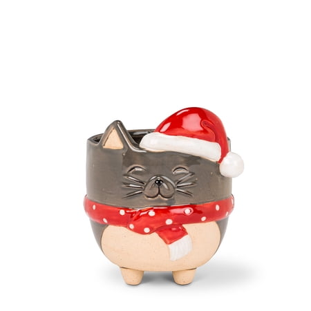 Set of 4 Large Cat with Santa Hat Planter
