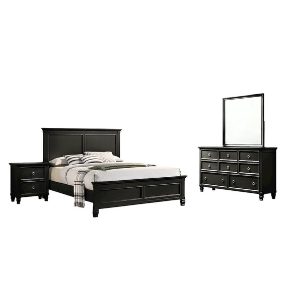 New Classic Tamarack 4-Piece Wood Queen Bedroom Set with Nightstand in Black