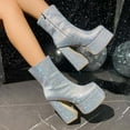 thumbnail image 2 of Silver Women'S Fashion Winter High Top Boots Platform High Heel Waterproof Sparkly Lace Up Casual Comfortable Outdoor Shoes Size 38 Foot Length 9.45In, 2 of 9