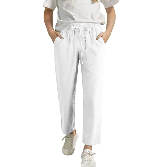 ZLBDYG Linen Pants Girls High Waist Carrot Straight Leg Summer Bottoms Teen Kids Drawstring Ankle Length Tapered Trousers Slacks