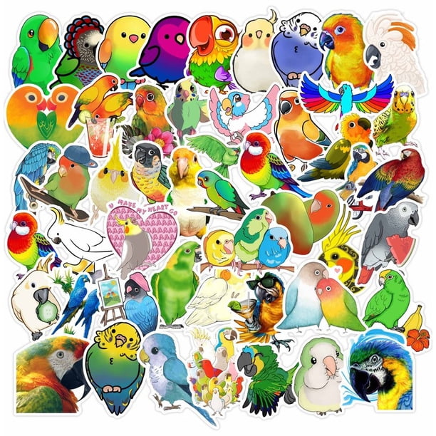 Pegatinas de vinilo para mascotas con forma de loro, estornino, impermeable, 50 unidades