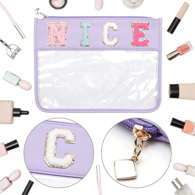 Bolso de cosméticos de PVC, Bolso de viaje transparente con letras, multifunción para acampar (NICE)