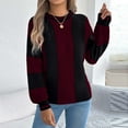 thumbnail image 6 of Uootdi Women's Striped Knit Sweater Crew Neck Long Sleeve Loose Fit Casual Pullover Fall Winter Fashion Knitwear Trendy Oversized Top Wine Women Top, 6 of 6