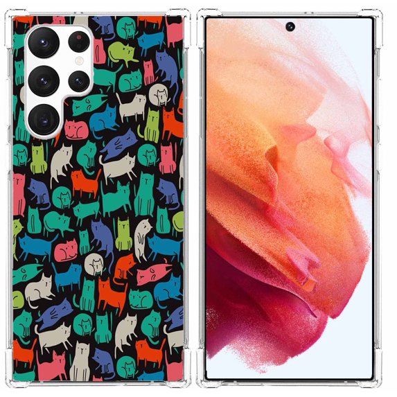 Colorful Cat Collage Case for Samsung Galaxy S23 Ultra ,Aesthetic Art Design Pattern TPU Shock Proof Cover Case