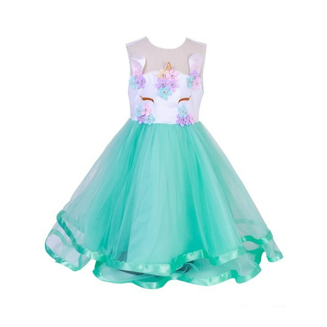 UKAP Baby Sundress Crew Neck Party Dress Sleeveless Tutu Dresses Color Block Summer Green 110