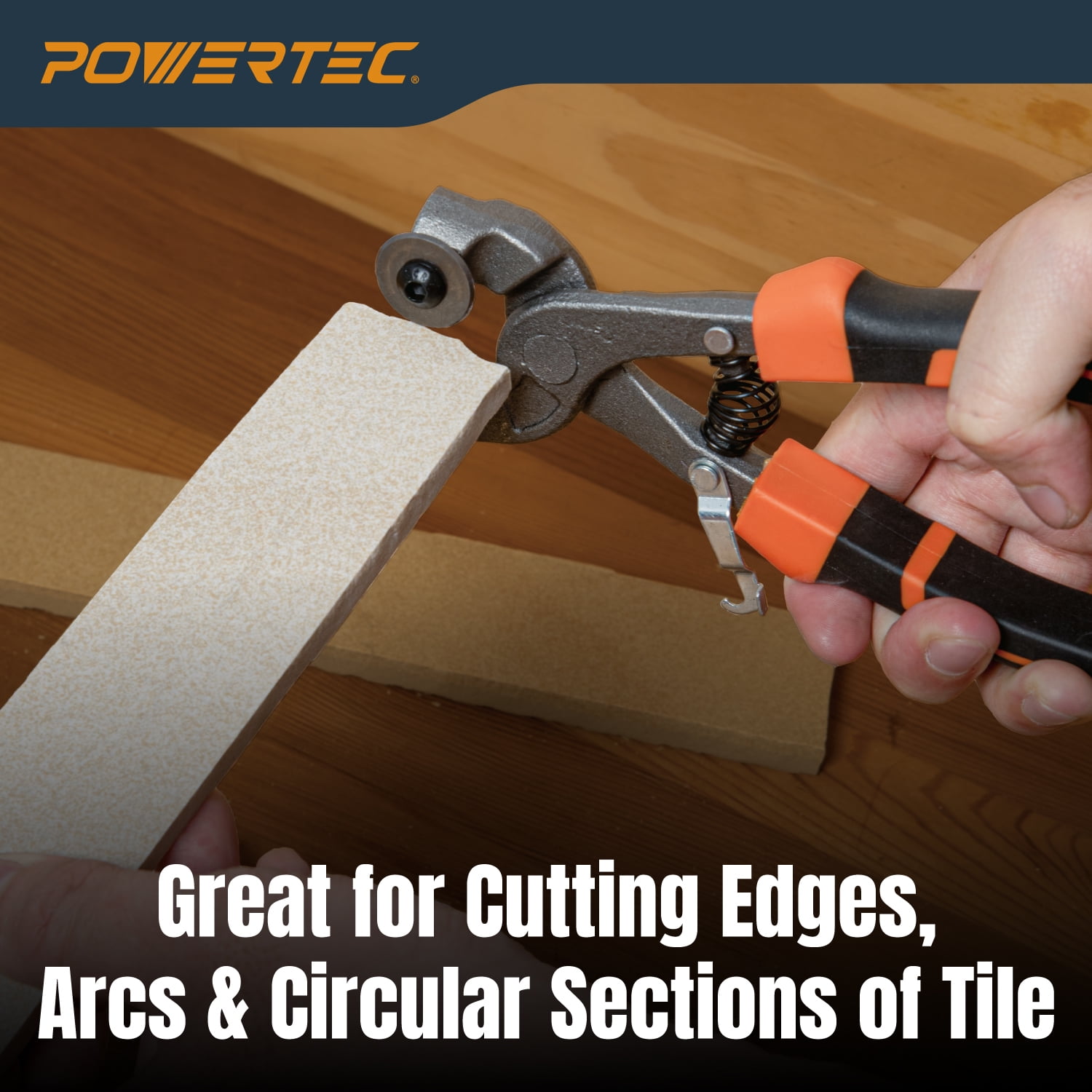 POWERTEC Wheeled Tile Nippers for Glass, Ceramic, Porcelain, and Mosaic - Ergonomic Soft Grip, Heavy Duty 22mm Tungsten Carbide Scoring Wheels Cuts and Trim Tile Up to 1/4” (71901N)