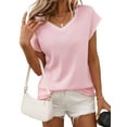 thumbnail image 3 of Women'S Sleeveless Sweater Casual V Neck Cap Sleeve Knit Pullover Tank Tops Pink M, 3 of 9