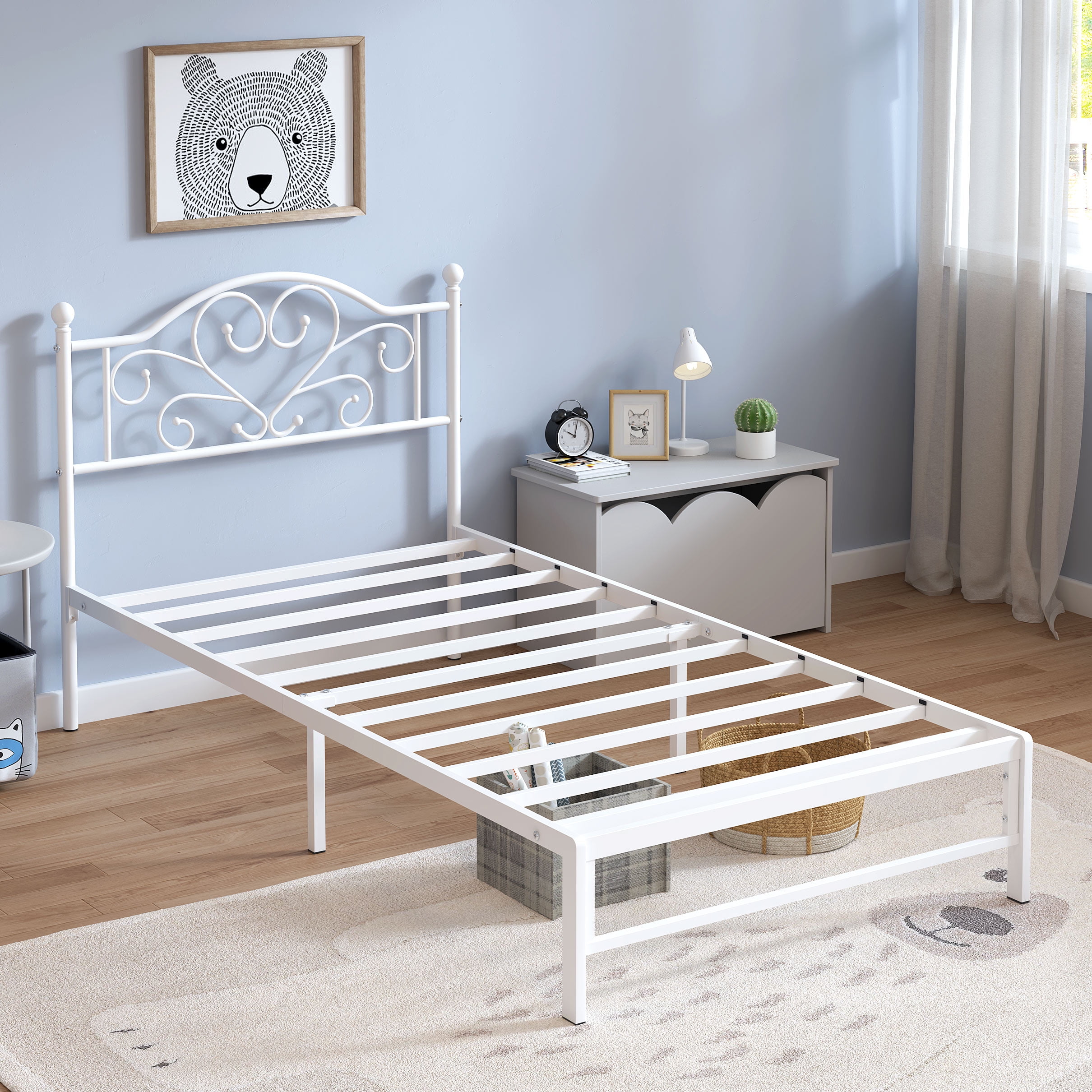 Yoneston Twin Metal Platform Bed Frame with Victorian Style Yoneston Twin Metal Platform Bed Frame with Victorian Style
