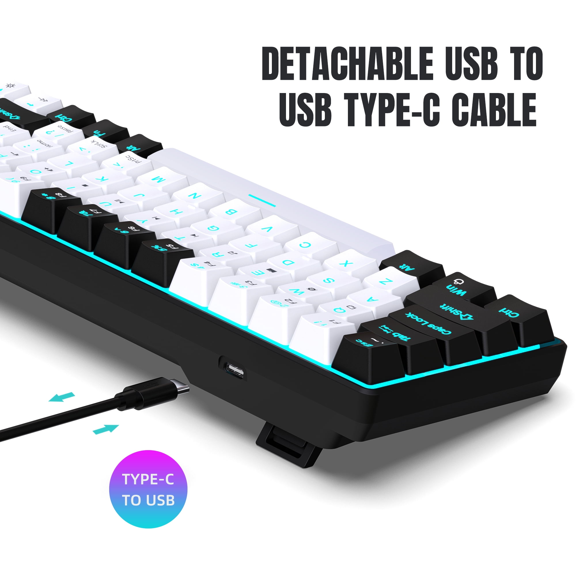 Mechanical Gaming Keyboard Wired, 68 Keys RGB Backlit 60% Keyboard,Multimedia & Anti-ghosting Keys for Windows Computer Laptop PC Mac Gamer,Black and White