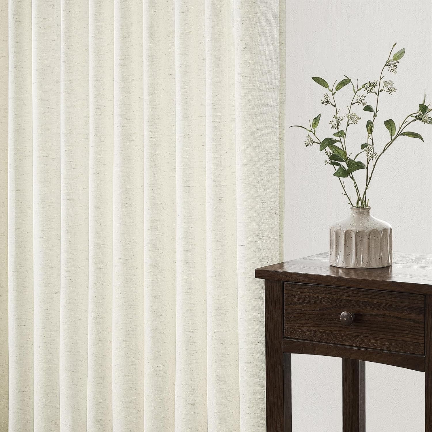 Pinch Pleated Curtains 90 Inches Long 2 Panels Set,Natural Cream Semi Sheer Cotton Blend Fabric Aesthetic Advanced Curtain Drapes for Living Room Bedroom,40x90 inch Length