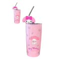 thumbnail image 2 of Vaso con tapa y pajita Sincero Acero inoxidable anime rosa 600 ml, 2 of 10
