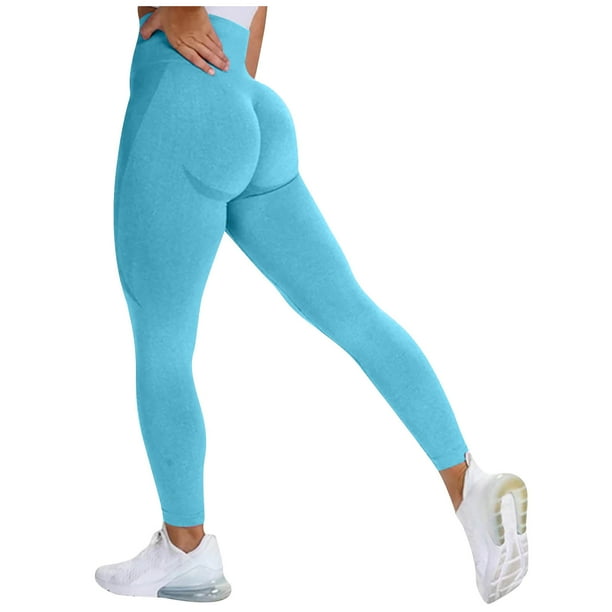 Gibobby Leggings deportivos mujer para yoga Leggings de entrenamiento de levantamiento de glúteos sin costuras para mujer Pantalones de yoga de cint(Azul celeste,XL)