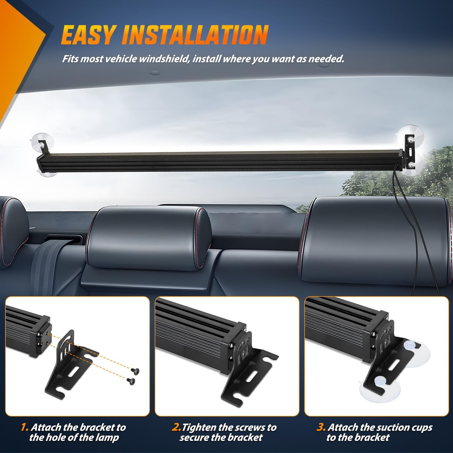 Nilight 144LED Traffic Advisor Strobe Light Bar with White Emergency Warning Lights Hazard Interior Front/Rear Windshield Flashing