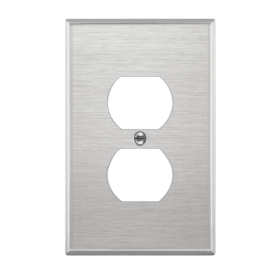 ENERLITES Duplex Receptacle Outlet Metal Wall Plate, Stainless Steel Outlet Cover, Corrosion Resistant, Mid-Size 1-Gang, UL Listed, 7721M, 430 Stainless Steel, Silver