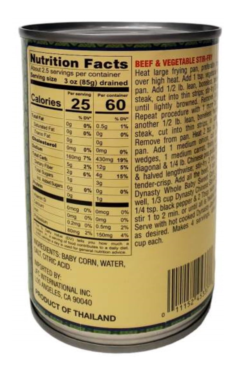 Dynasty Baby Corn cut & Whloe, Net wt 15 oz