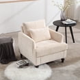 thumbnail image 3 of Gzxs Modern Accent Chair in Beige Chenille, Mid Century Upholstered Sofa Chair, Accent Reading Chair with Padded Seat and Rubber Wood Legs, for Living Room & Bedroom, 3 of 10