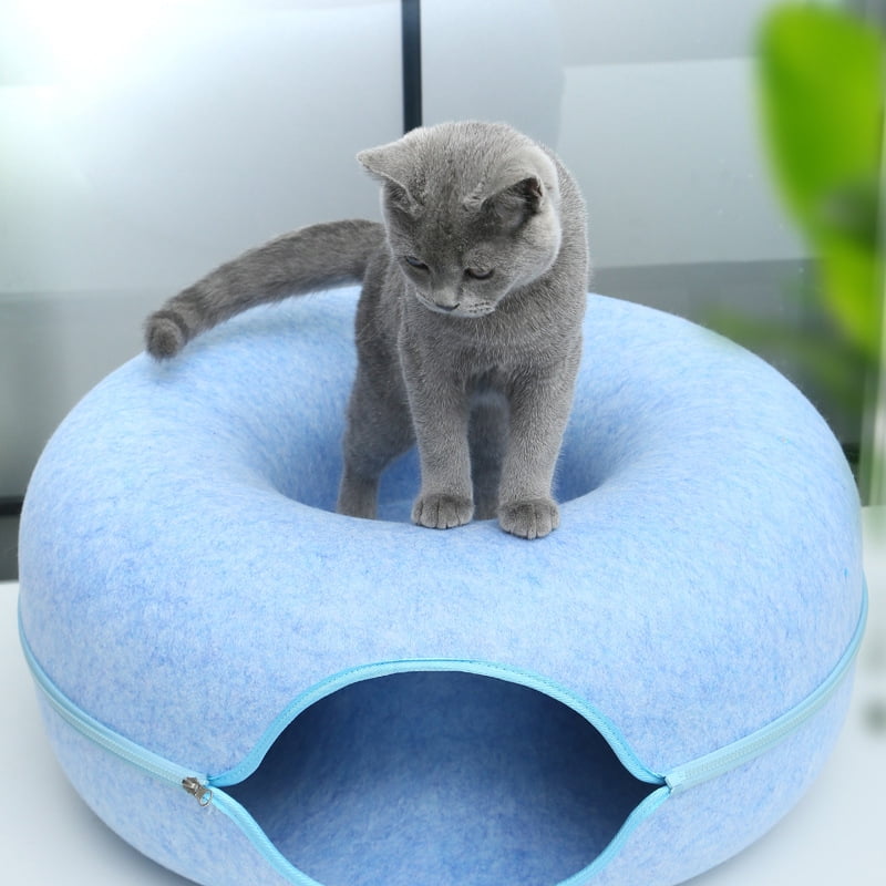 Donut Cat Bed Pet Cat Interactive Game Toy Cat Bed Dual-use Tunnel Bed with Felt Toy Gift for Small Kitten Rabbit