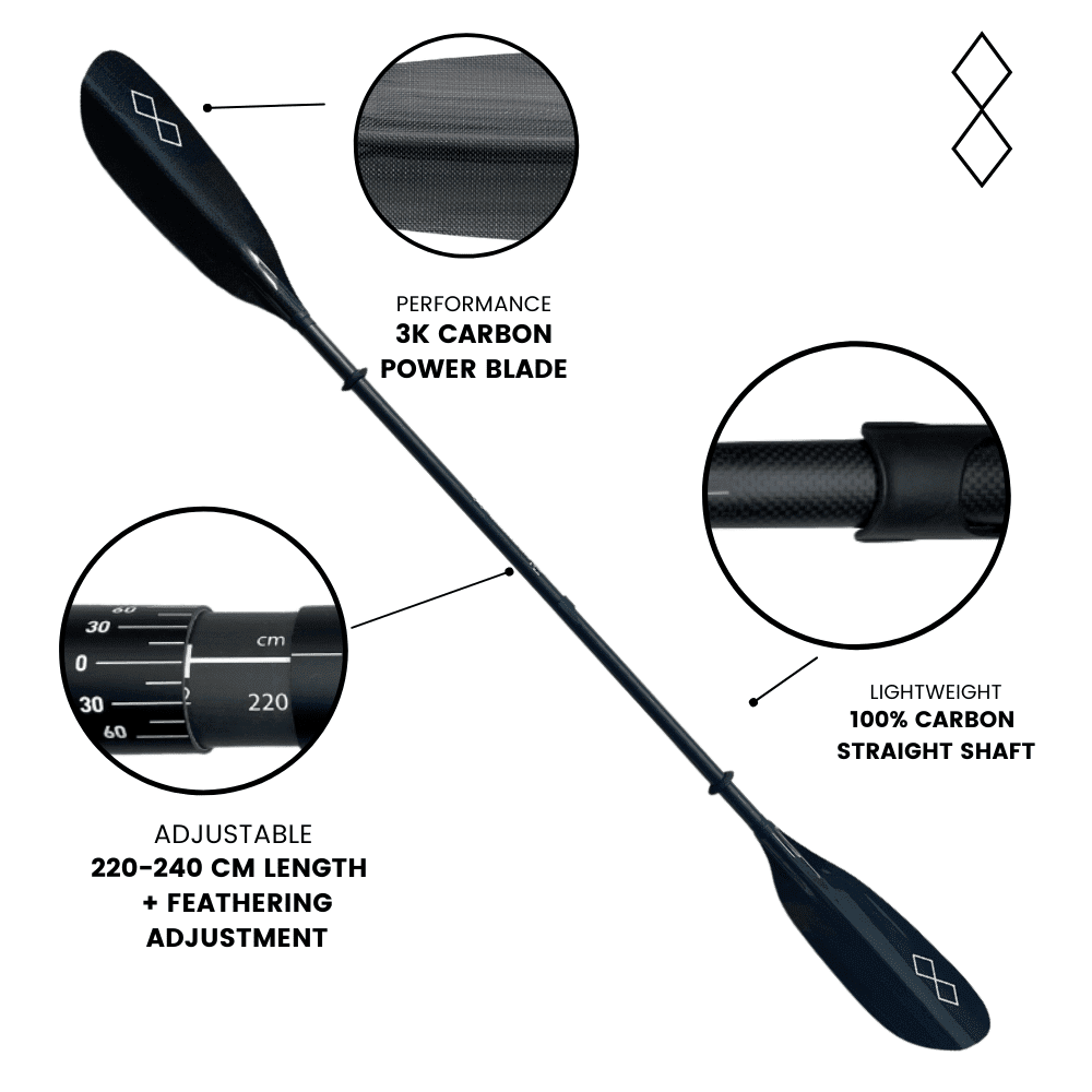 Diamond Lite Equipment Leverlock® Adjustable Kayak Paddle 2-Piece KLL 3K Carbon