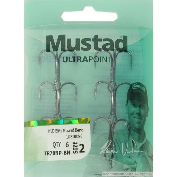 Mustad KVD Elite Round Bend Treble Hook (Black Nickel) - Size: #6 6pc