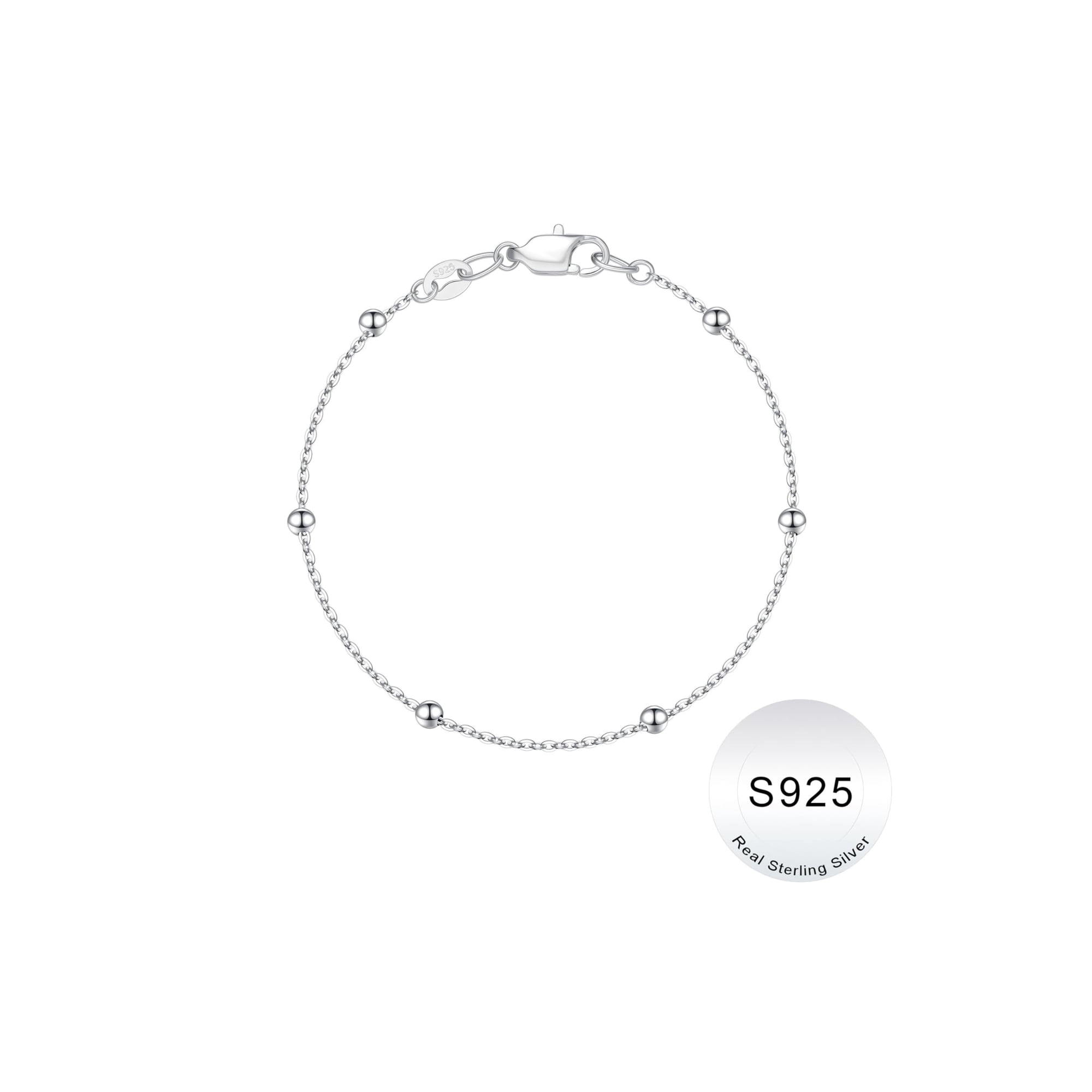 Turandoss Italian S925 Sterling Silver Bracelet for Women Satellite Bead Chain Bracelet 9.5 inch Sturdy Hypoallergenic Solid 925 Sterling Silver Chain Jewelry Mothers Day Birthday Gifts for Women