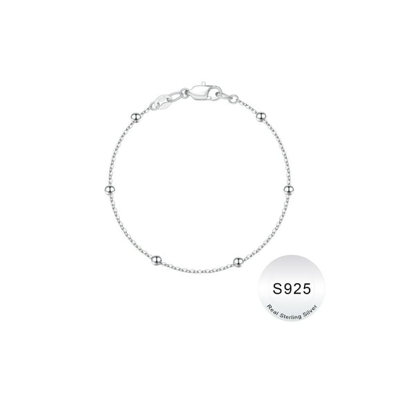 Turandoss Italian S925 Sterling Silver Bracelet for Women Satellite Bead Chain Bracelet 9.5 inch Sturdy Hypoallergenic Solid 925 Sterling Silver Chain Jewelry Valentines Day Birthday Gifts for Women