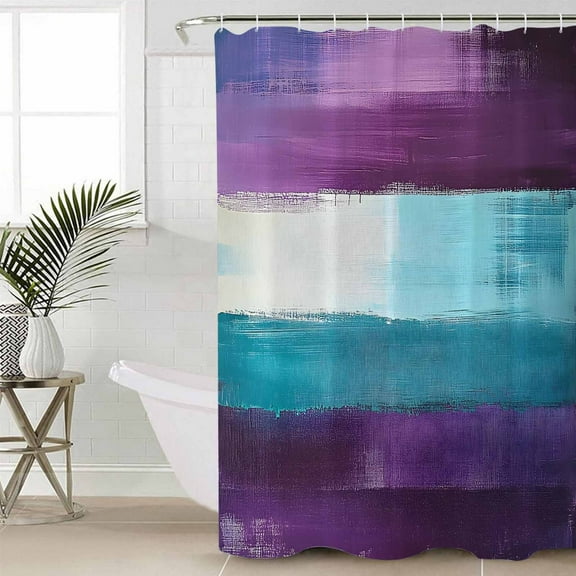 Purple Turquoise Bathroom Curtain 72 Inch Shower Curtain with Hooks, Modern Abstract Oil Painting Art Geometric Waterproof Polyester Bath Curtain Washable Bathtub Curtain 60''x 72''
