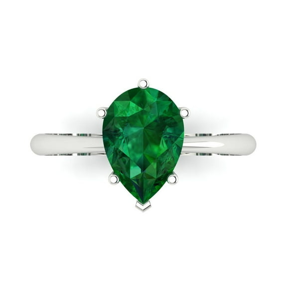 Solitaire Engagement Ring for Women - 2ct Simulated Emerald in 14K White Gold Promise Ring