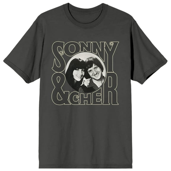Sonny & Cher Text With Singers Crew Neck Short Sleeve Unisex Adult Charcoal T-shirt-3XL