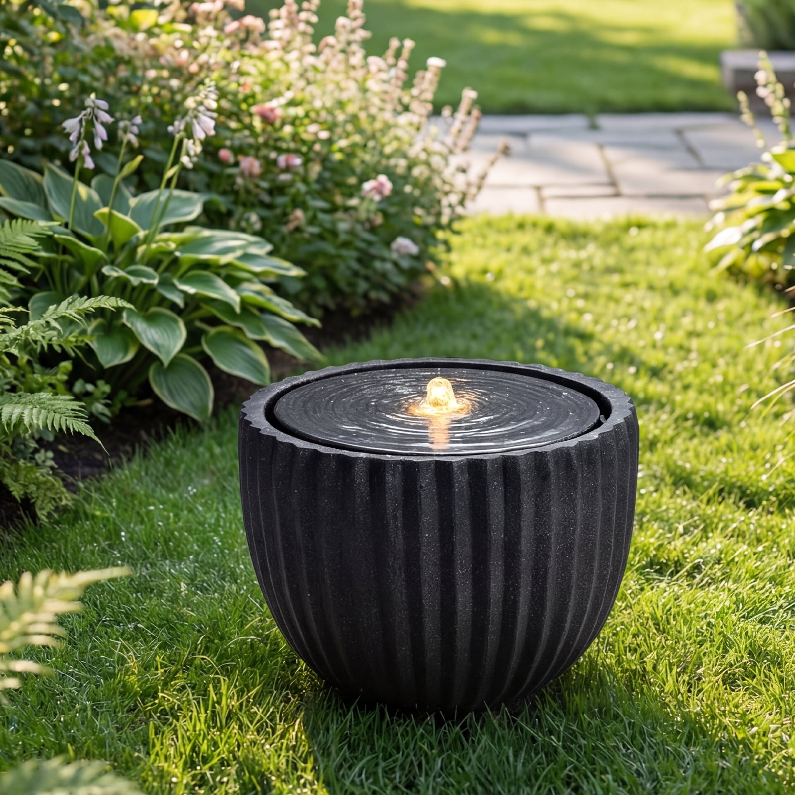 Costway 17.5” Outdoor Round Sphere Water Fountain with LED Lights & Pump for Garden Patio