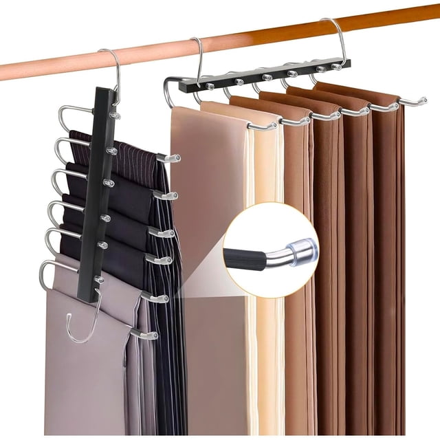 Perchas Ganchos para Pantalones, Perchas Plegables 6 en 1 de Acero Inoxidable, Percha de Acero Inoxidable en Forma de S, Organizadores De Almacenamiento para Pantalones Faldas Bufandas