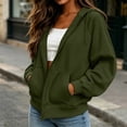 thumbnail image 5 of Qiopertar Hoodies for Women Zip Up Fleece Hoodie Long Sleeve Casual Oversized Sweatshirt Solid Color Drawstring Kangaroo Pocket Fall Winter Spring Tops Army Green L, 5 of 7