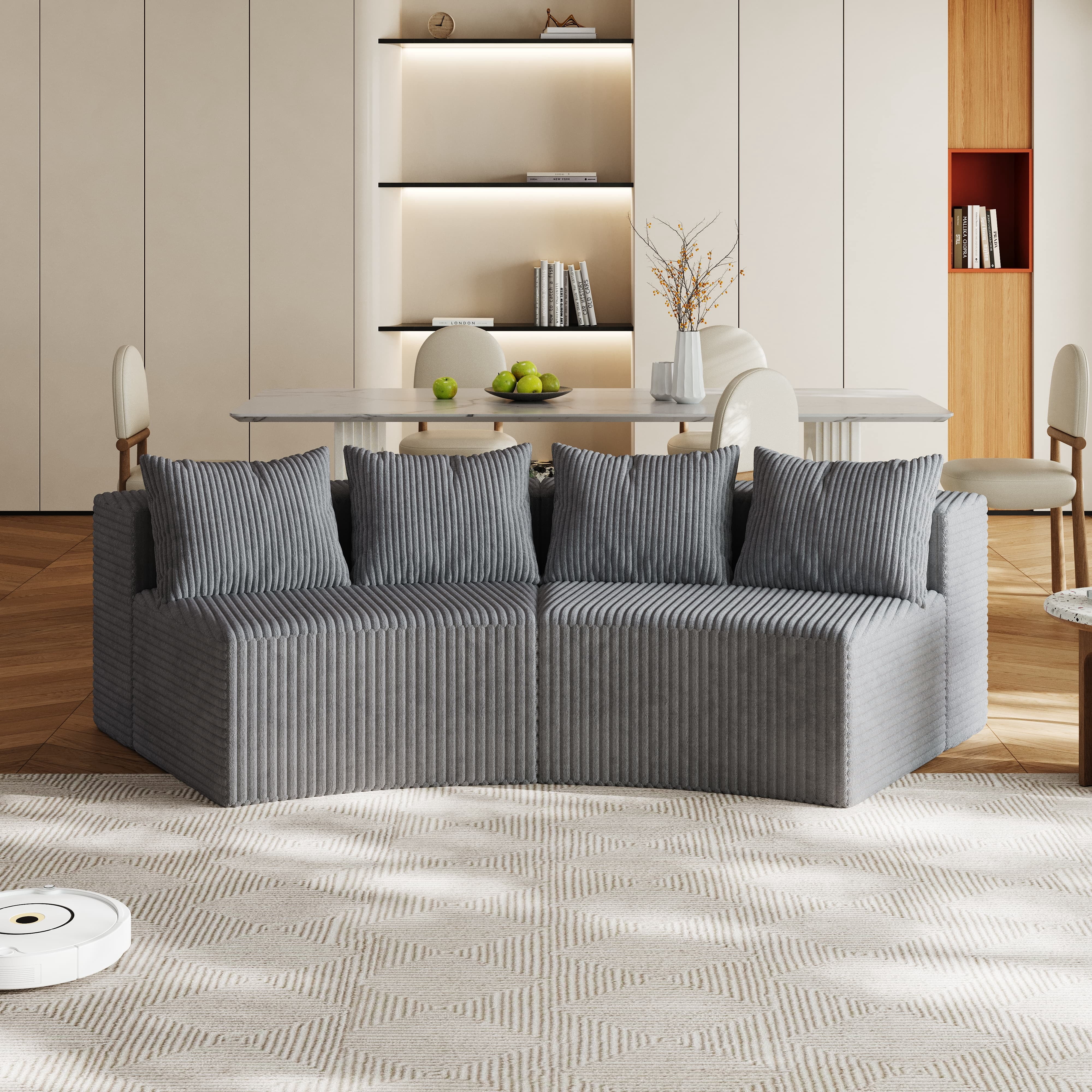 MAYEERTY Corduroy curved sectional sofa with four pillows,Curved Symmetrical Modular Semi Circular Sofa Sectional for bedroom, living room