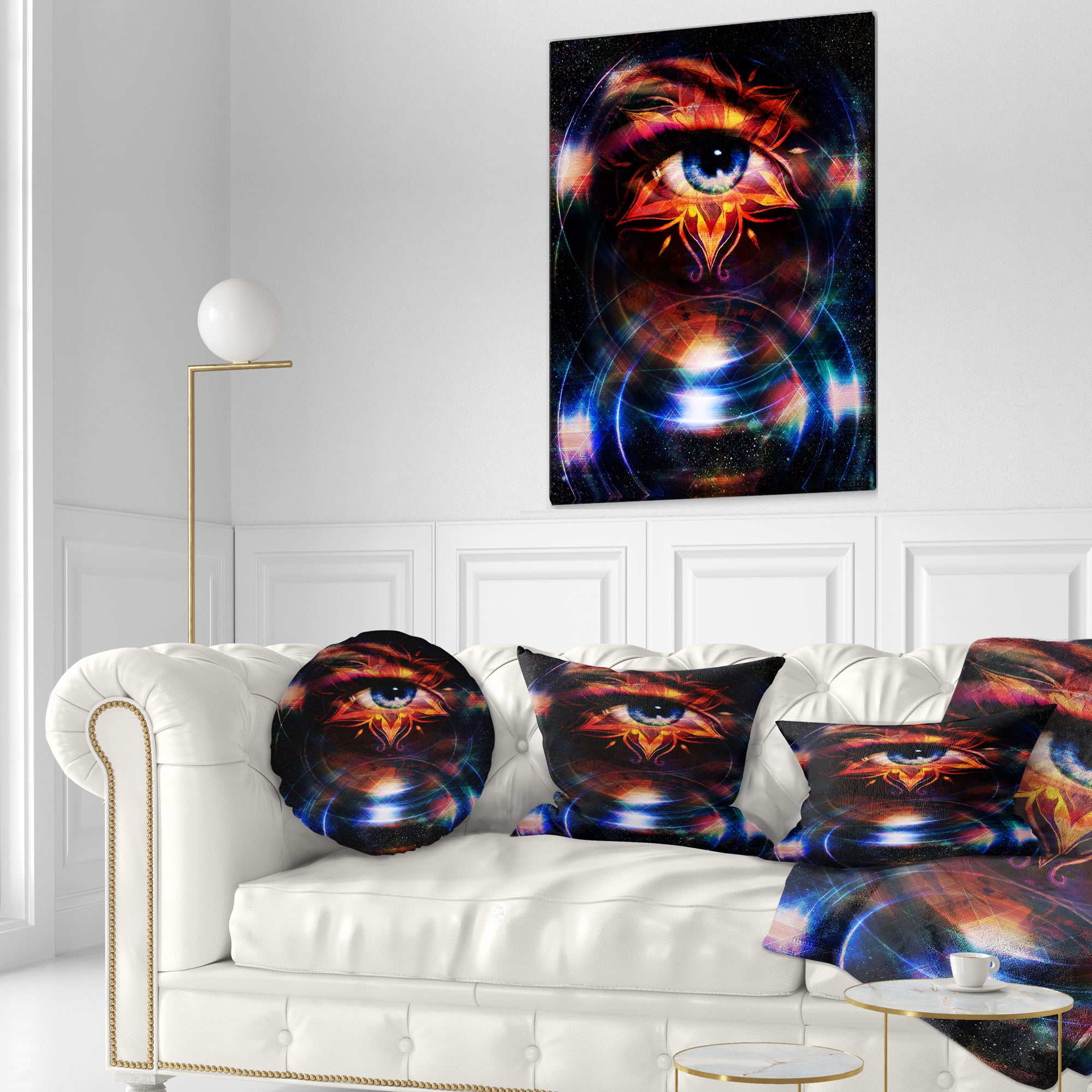 Designart Woman Eye with Fractal Star - Floral Throw Pillow - 12x20