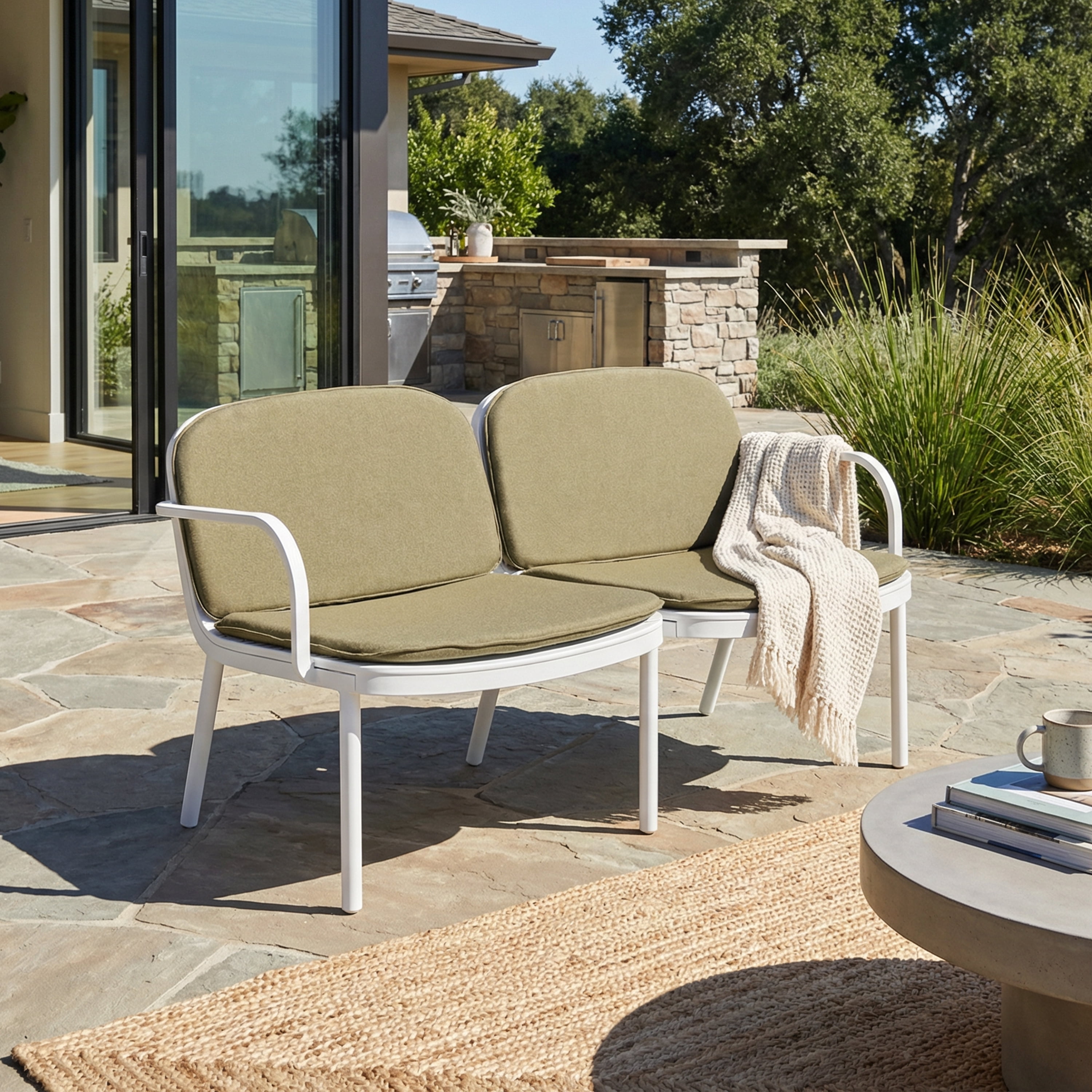 Outdoor PP Frame Patio Loveseat for Garden Balcony Deck, White